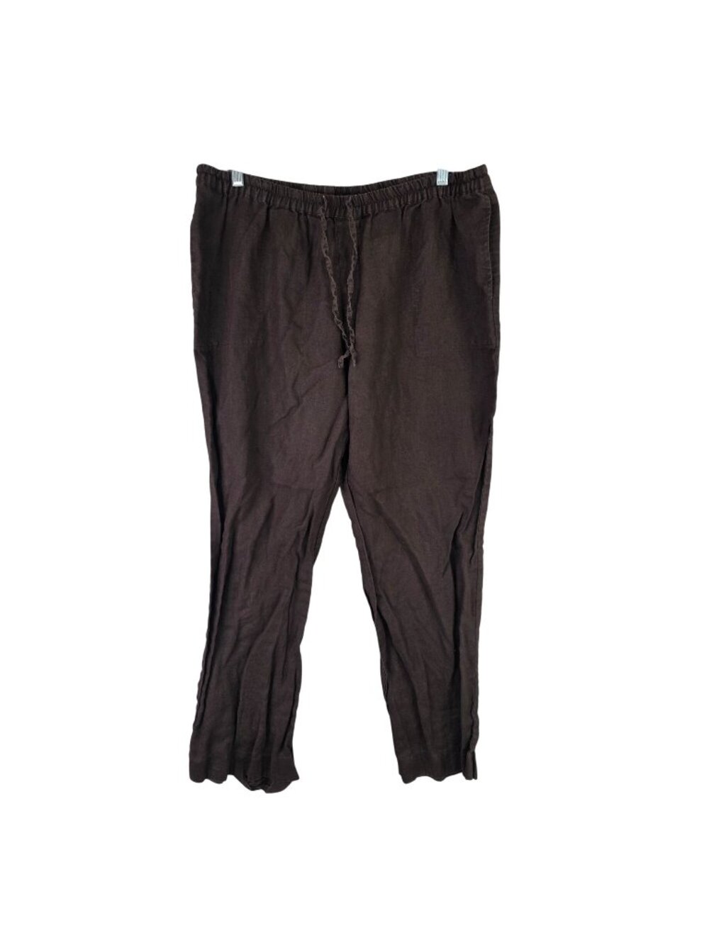 Womens Merona Brown 100% Linen Drawstring Pants Elastic Waist Size L